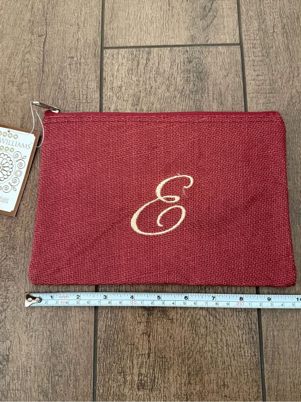 Kate Williams Monogram Canvas Pouch in Burgundy with E Initial